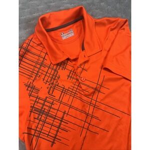 Under Armour Mens Shirt Polo Large Red With Black‎ Striped Regular Fit Heat Gear